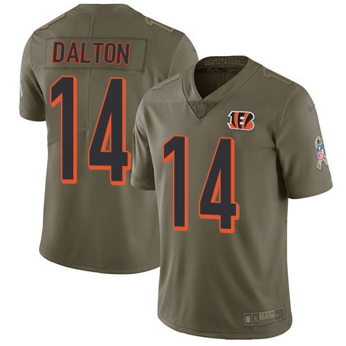 Nike Bengals #14 Andy Dalton Olive Youth Stitched NFL Limited Salute to Service Jersey